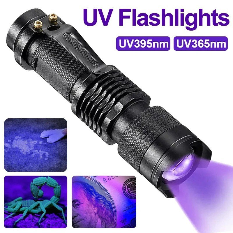 UV Black Light Flashlight 365nm 395nm Detects Pet Urine Fluorescent Inks