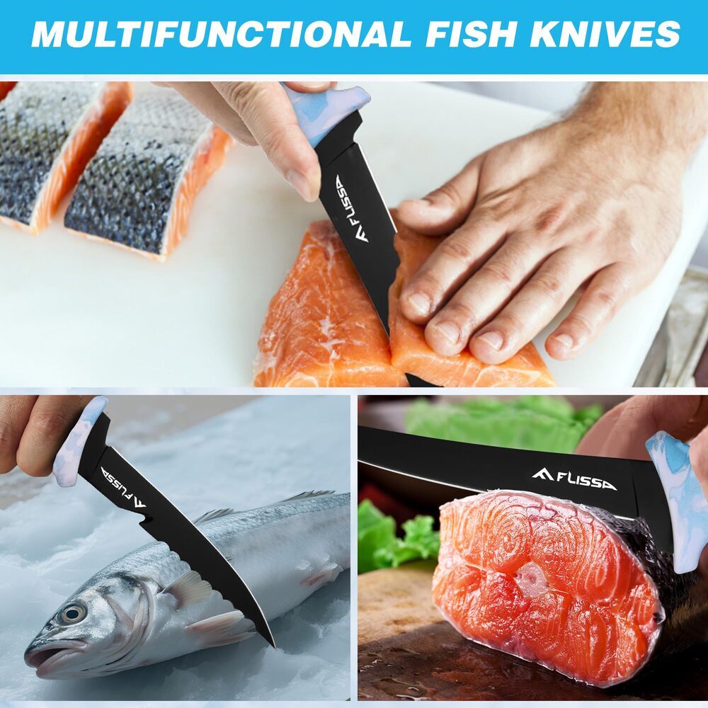 Fillet Knife Set with Sharpener & Sheath - 4 Piece Fishing Knives (5-9 Inch)