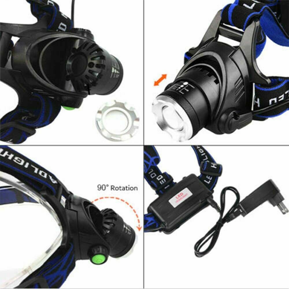 Rechargeable LED Headlamp with Zoom Focus and 2 Chargers - Tactical Headlight