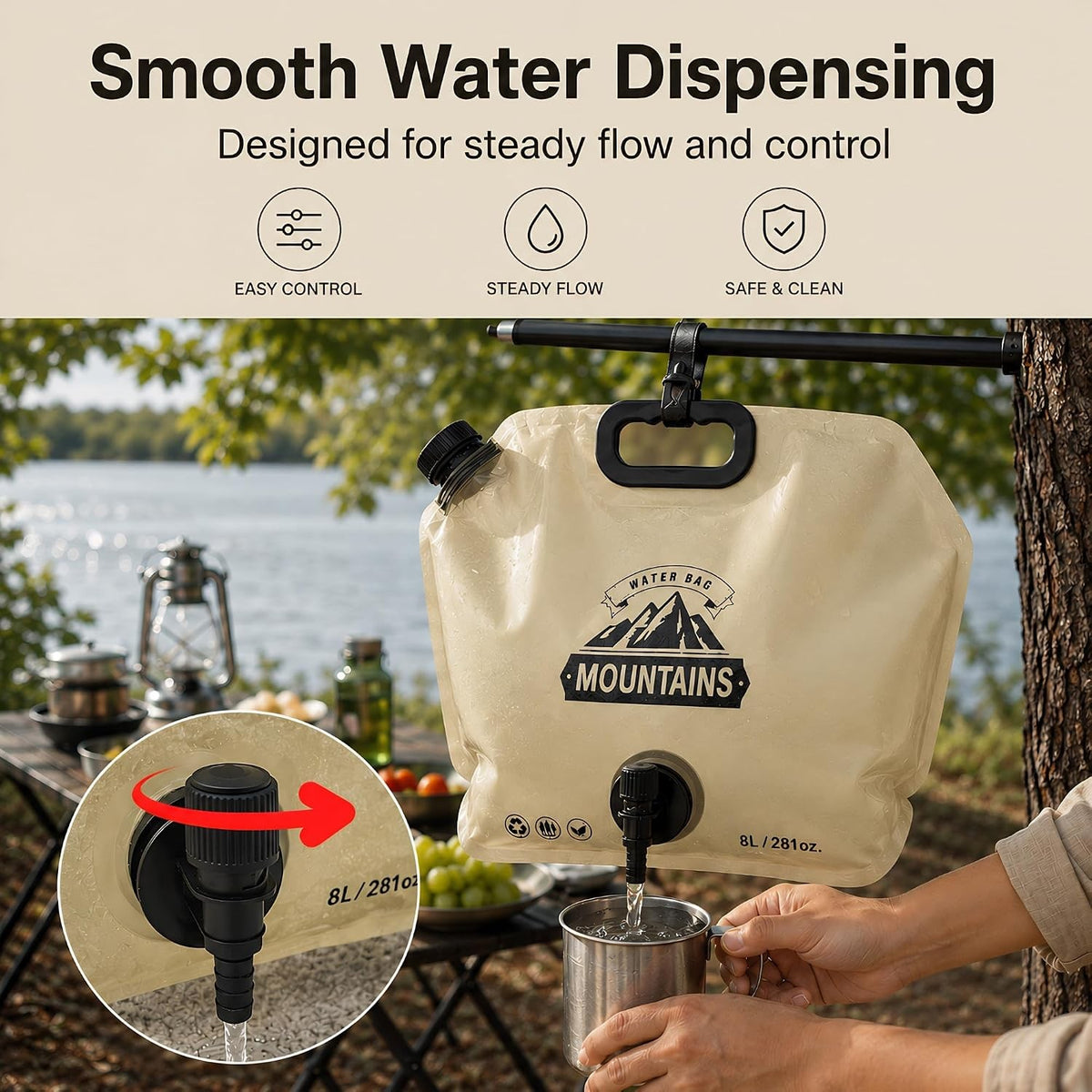 2 Gallon Collapsible Water Container with Spigot for Camping Hiking Portable Leakproof