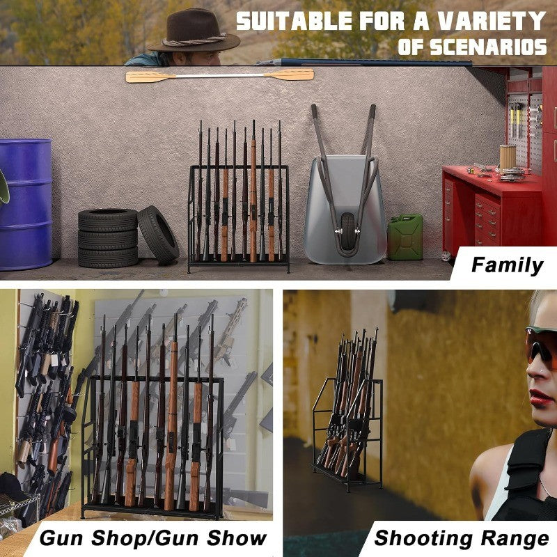 Freestanding Gun Rack for 10 Firearms Adjustable Height Home & Garage Storage