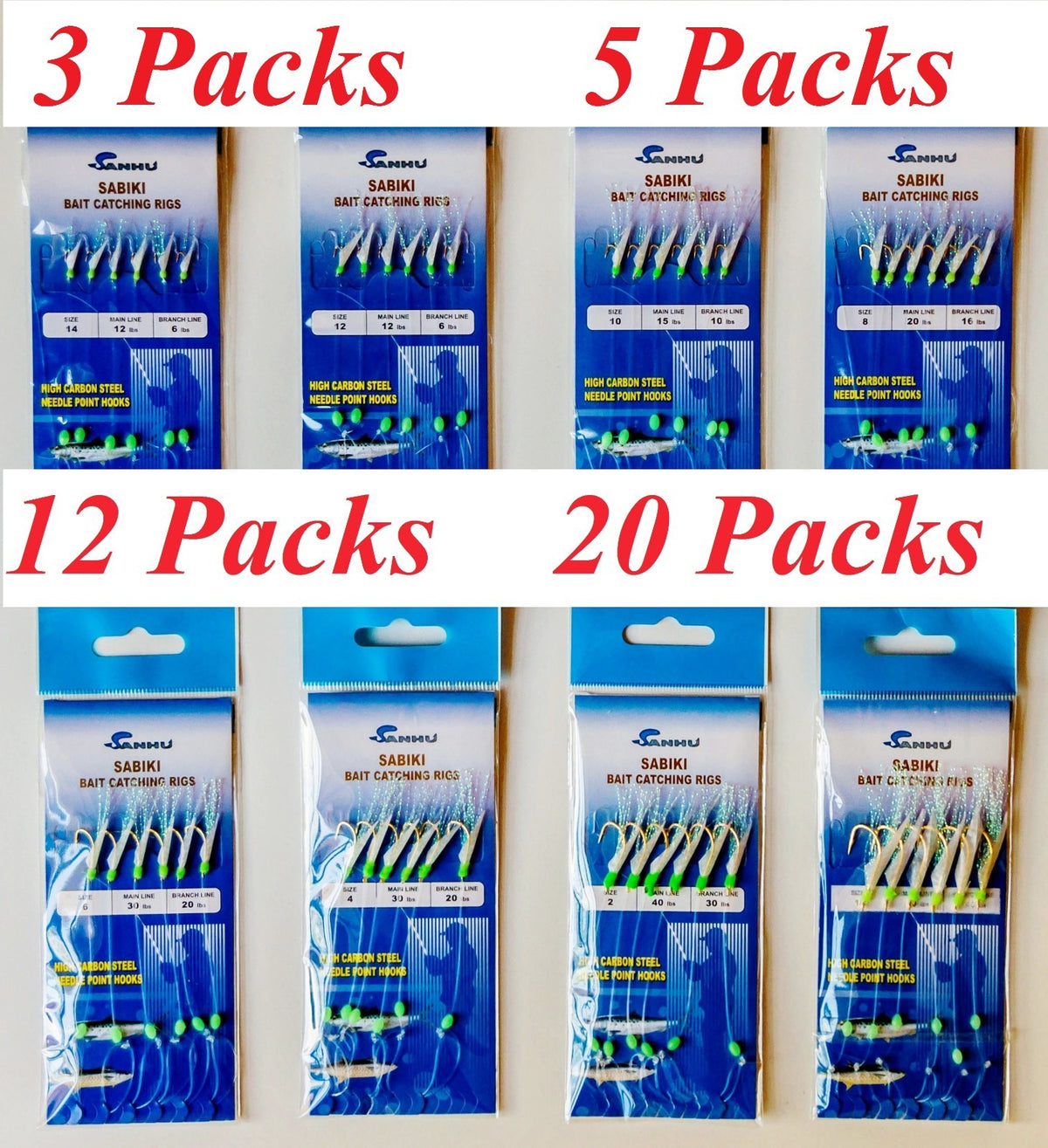 Sabiki Bait Rig with 6 Gold Hooks for Offshore Fishing - Multiple Sizes & Pack Quantities