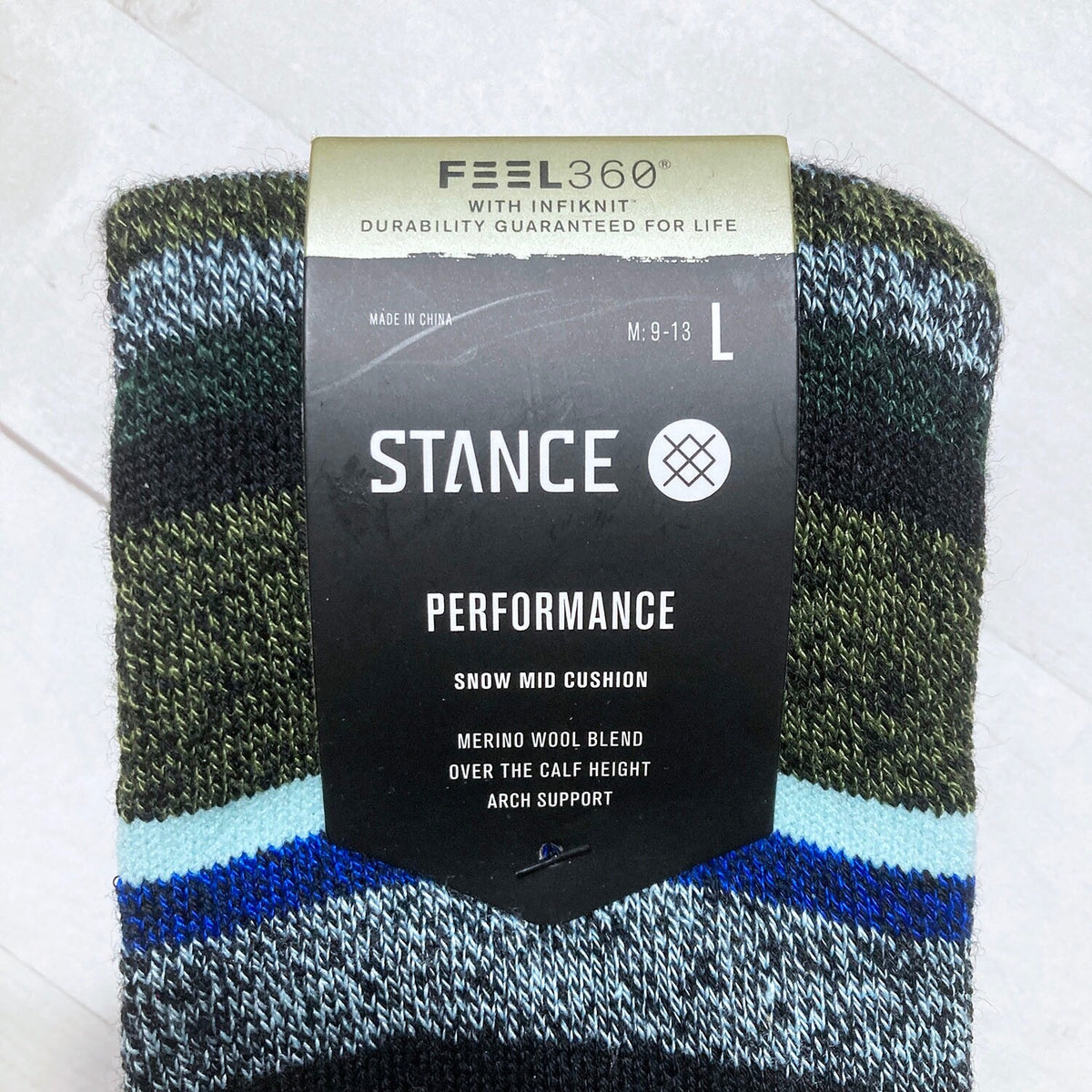 Ski & Snowboard Socks with Arch Support Merino Wool Blend - OTC Trail Geo Stripe