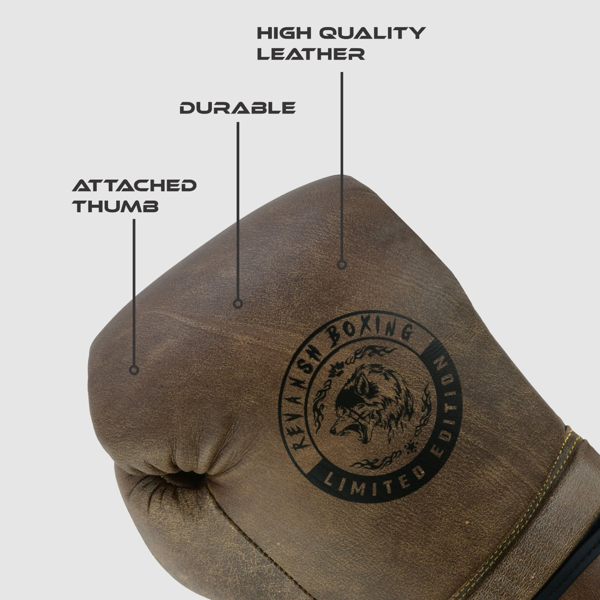 Brown Cowhide Leather Boxing Gloves for MMA Training & Sparring