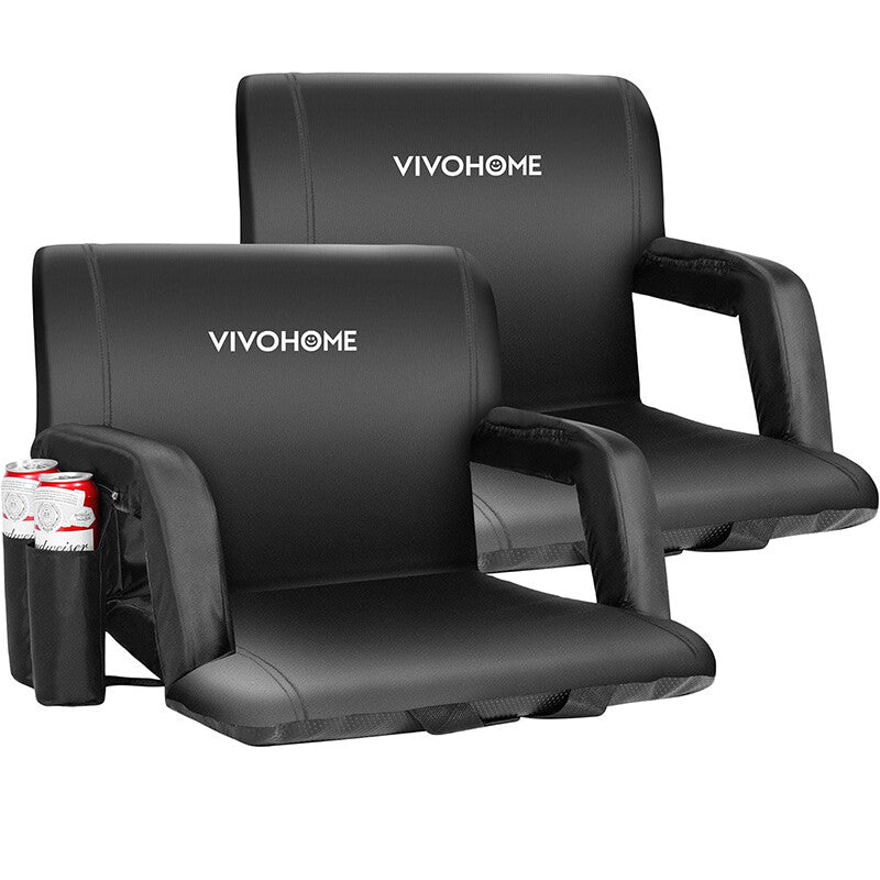 2 Pack Adjustable Reclining Stadium Seats with Back Support & Cup Holders
