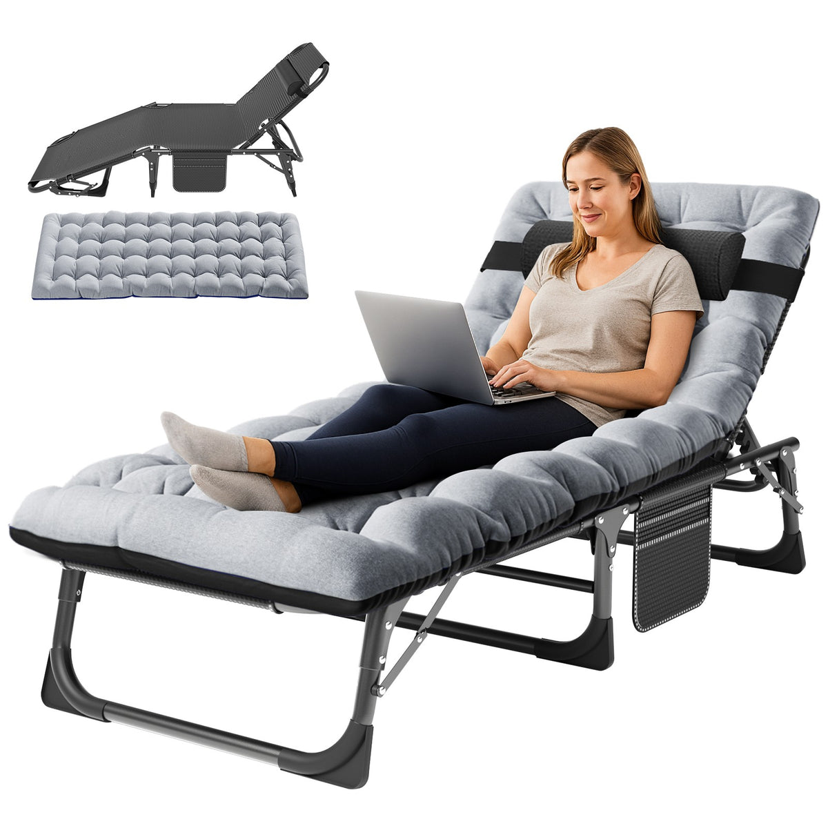 Heavy-Duty Camping Cot for Adults with Foldable Mattress and Adjustable Backrest