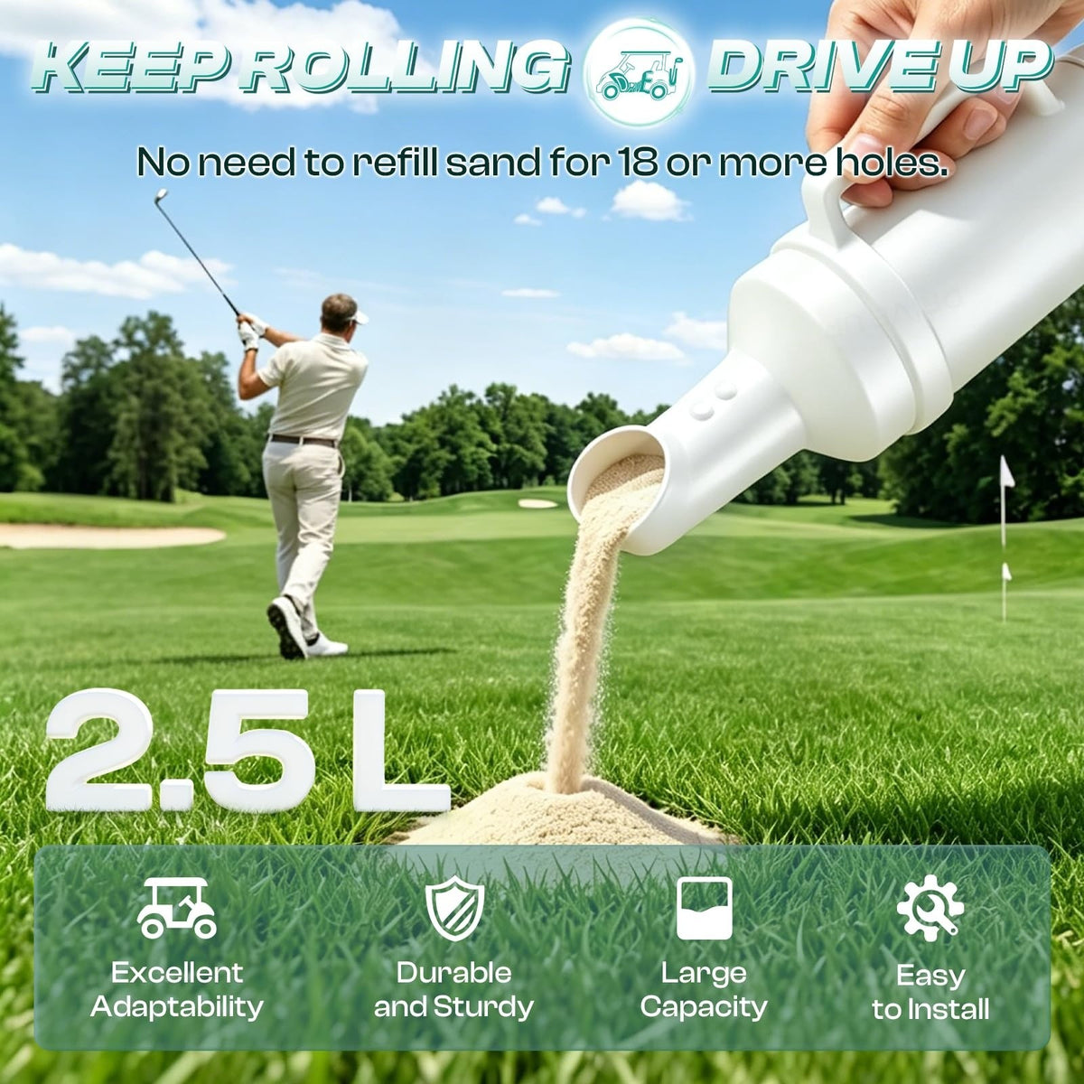 Golf Cart Sand Bottle Divot Repair Filler Holder Large Capacity Rattle Proof