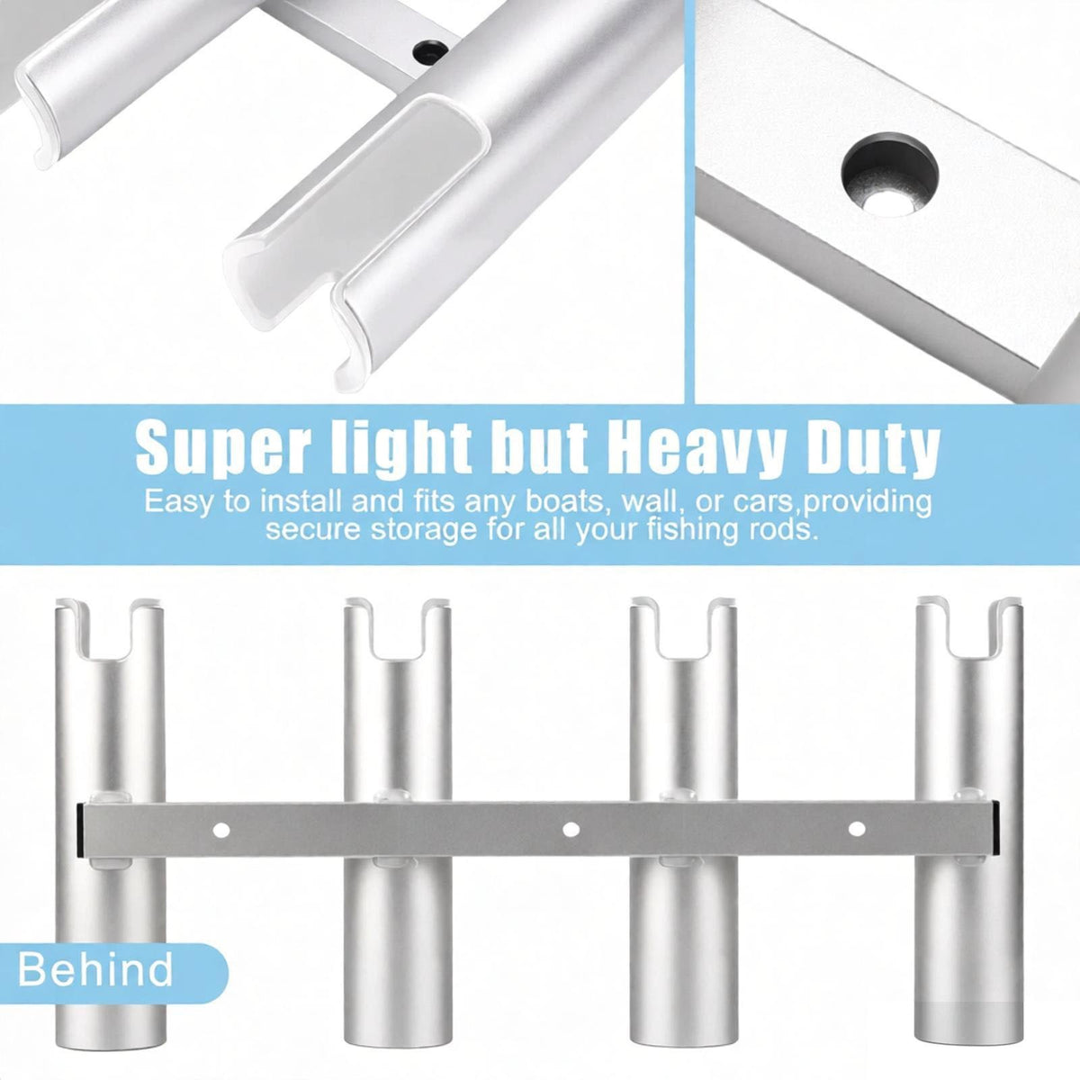 Aluminum Boat Fishing Rod Holders 4 Tubes - Heavy Duty, Rustproof, Silver