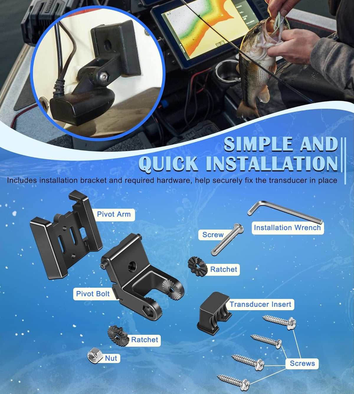 Transom Mount Fish Finder Transducer Compatible with Humminbird Helix Models - 20Ft Cable