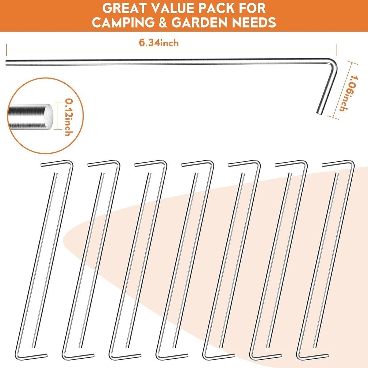 12 Pack Galvanized Steel Ground Stakes for Tents & Canopies - Heavy Duty Outdoor Support