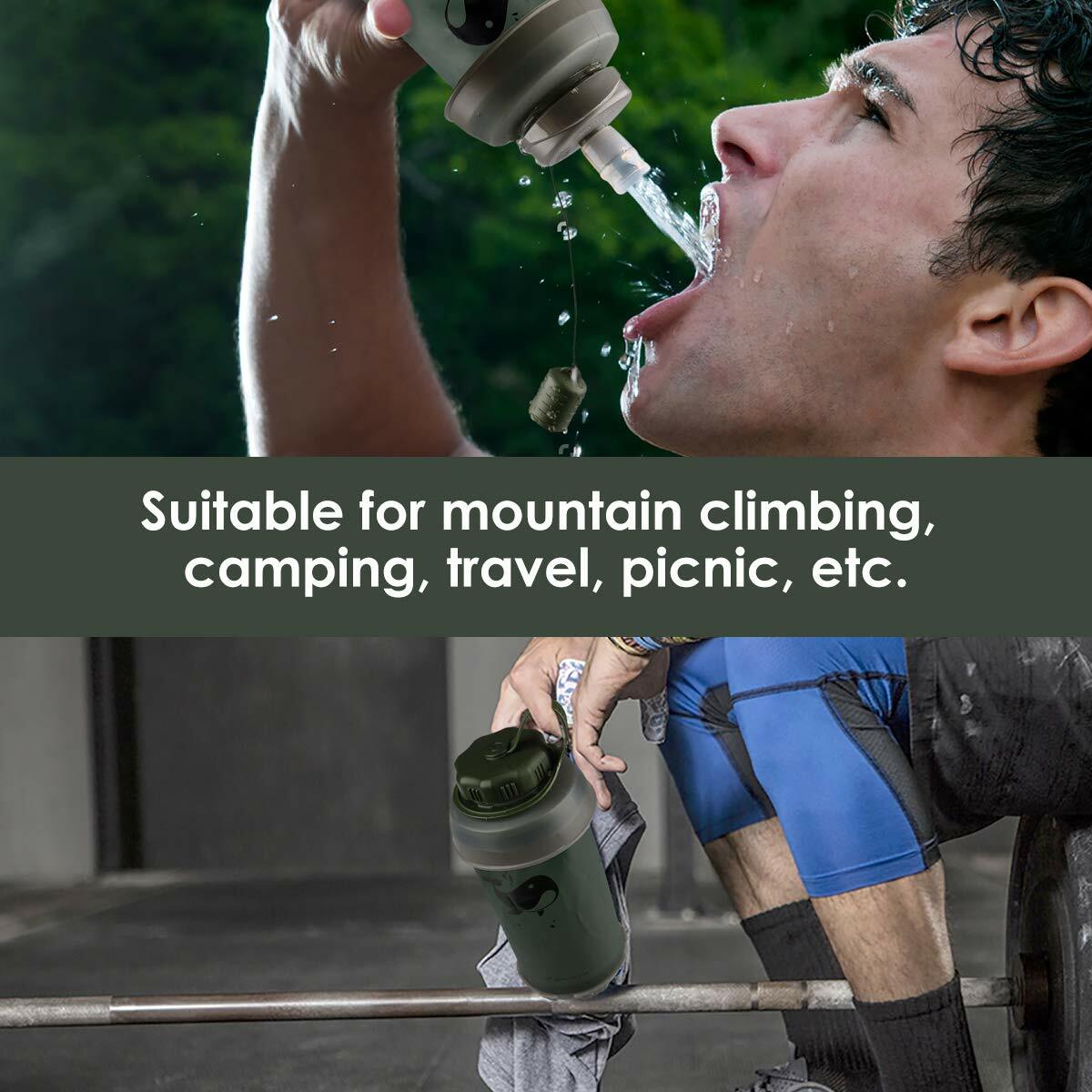 Collapsible Water Filter Bottle with Straw - 750ml Reusable Travel Hydration