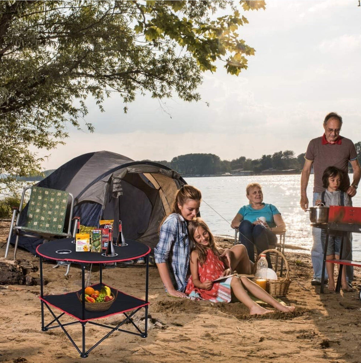 Lightweight Foldable Camping Table with Carry Bag, 28x28 Inches, Outdoor Picnic & Beach