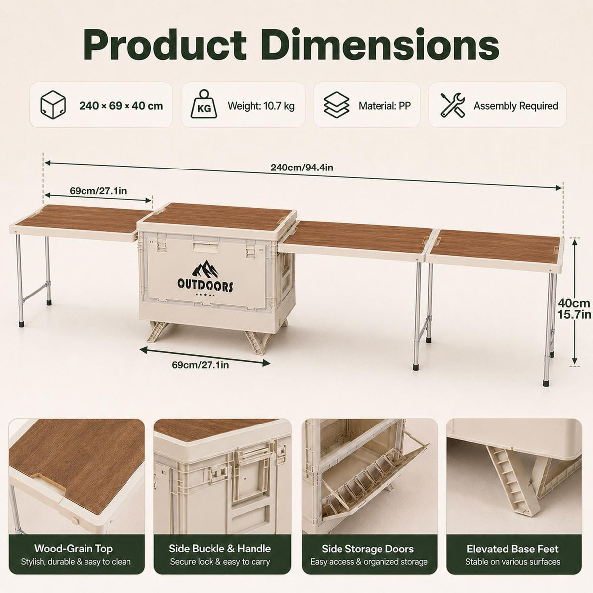 All-in-One Camping Kitchen Storage and Prep Table - Portable Folding Design