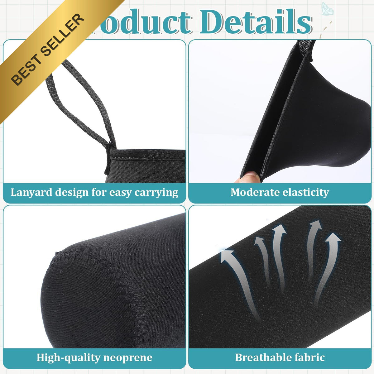 Neoprene Water Bottle Sleeve Carrier Cover 1000ml Insulated Pouch Set - Black