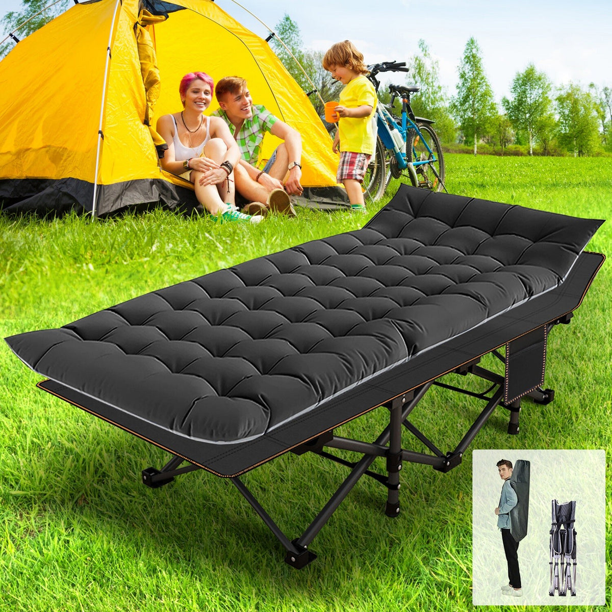 Heavy Duty Folding Camping Cot with Mattress - Portable Wide Bed for Adults