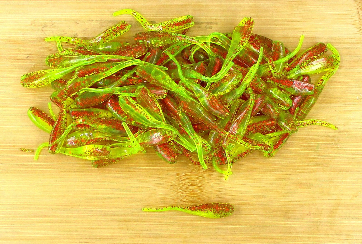 Crappie Fishing Lures Bulk Lot 2-Inch Baby Shad Chart Red Glitter - 100 Pieces