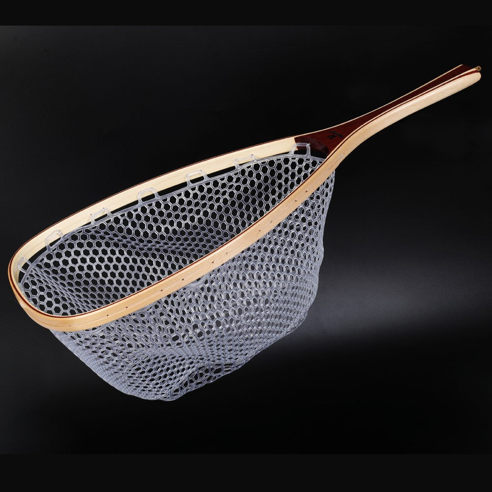 Fly Fishing Net Rubber Mesh Trout Landing Net with Wooden Handle - Catch & Release