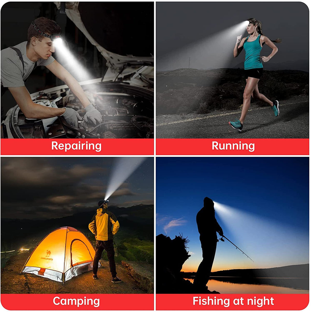 Rechargeable COB LED Headlamp with Sensor Control, Waterproof, 8 Modes