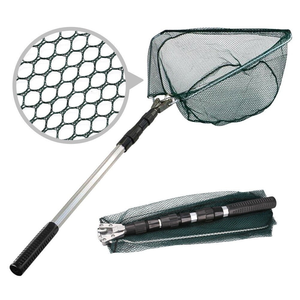 Telescopic Folding Aluminum Fishing Landing Net with Micro Mesh 3-Section Extending Pole
