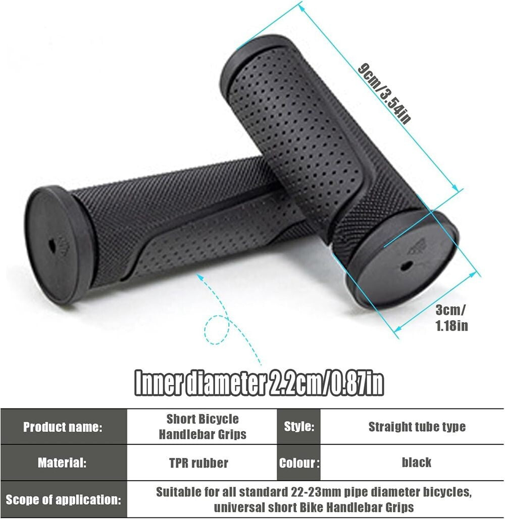 Bike Handlebar Grips Set - 90mm Rubber Non-Slip Black Cycling Accessories