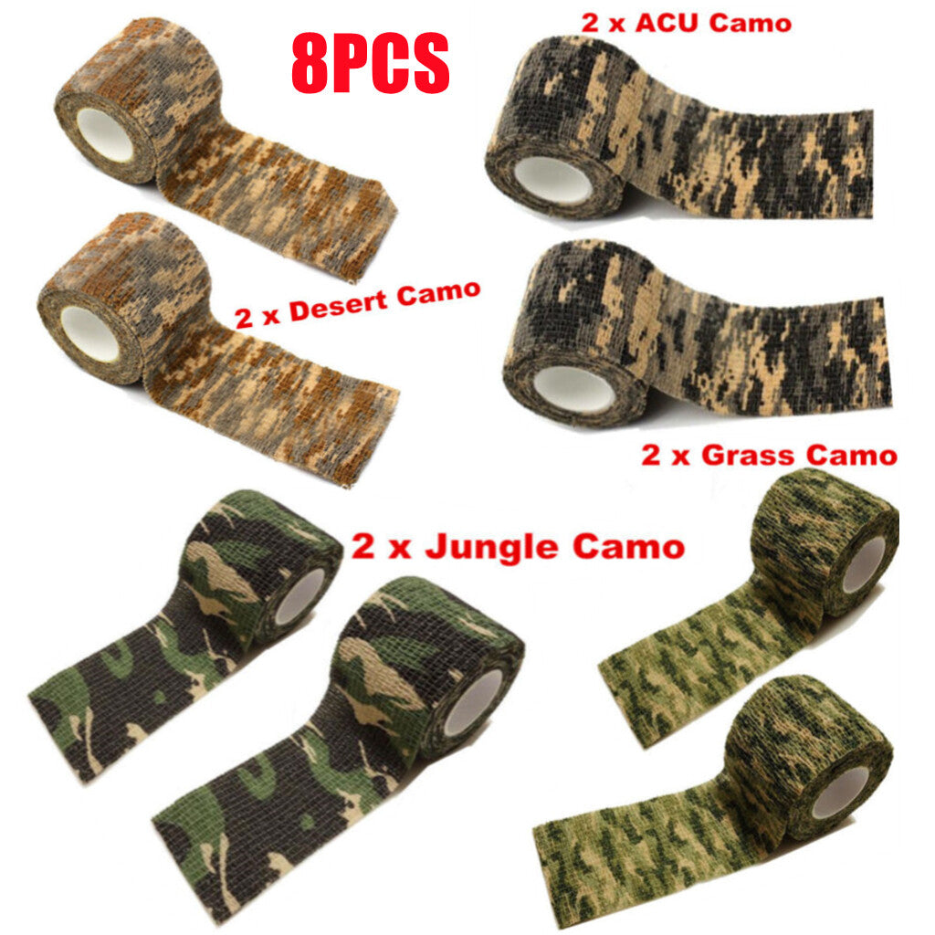 Camouflage Tape 8 Pack - Hunting Stealth Wrap for Rifle & Equipment