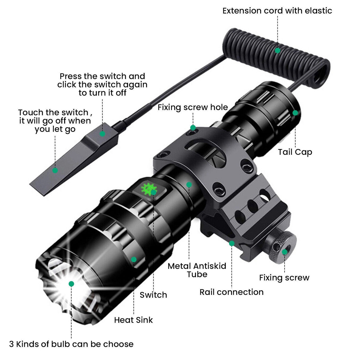 Rechargeable Tactical Flashlight 6000 Lumens Waterproof LED Zoomable Torch
