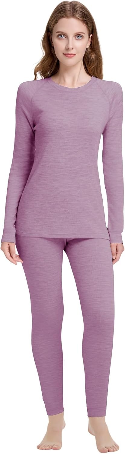 Women's Merino Wool Base Layer Sets Thermal Underwear Ski 2PC Top & Long Johns