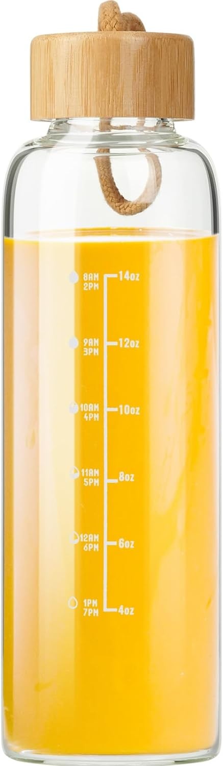 17oz Glass Water Bottle with Time Marker, Leakproof Lid & Strap