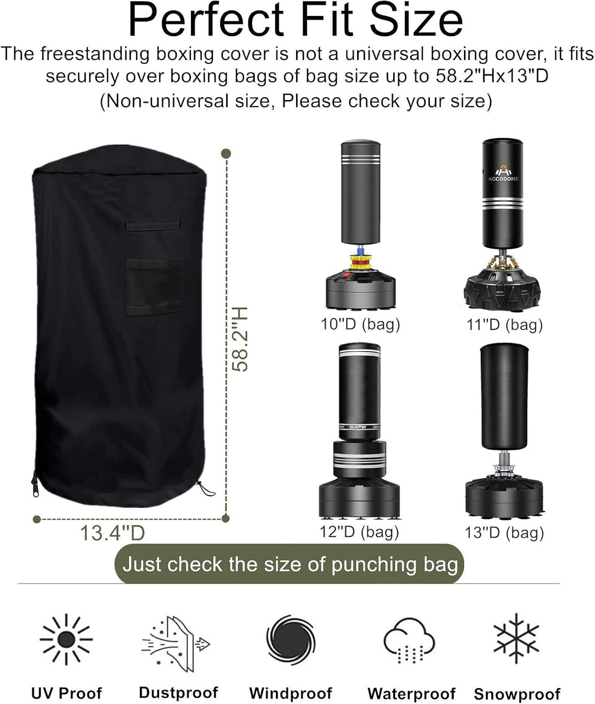 Waterproof Boxing Bag Cover Up to 58.2 Inches Tall with Adjustable Drawstrings