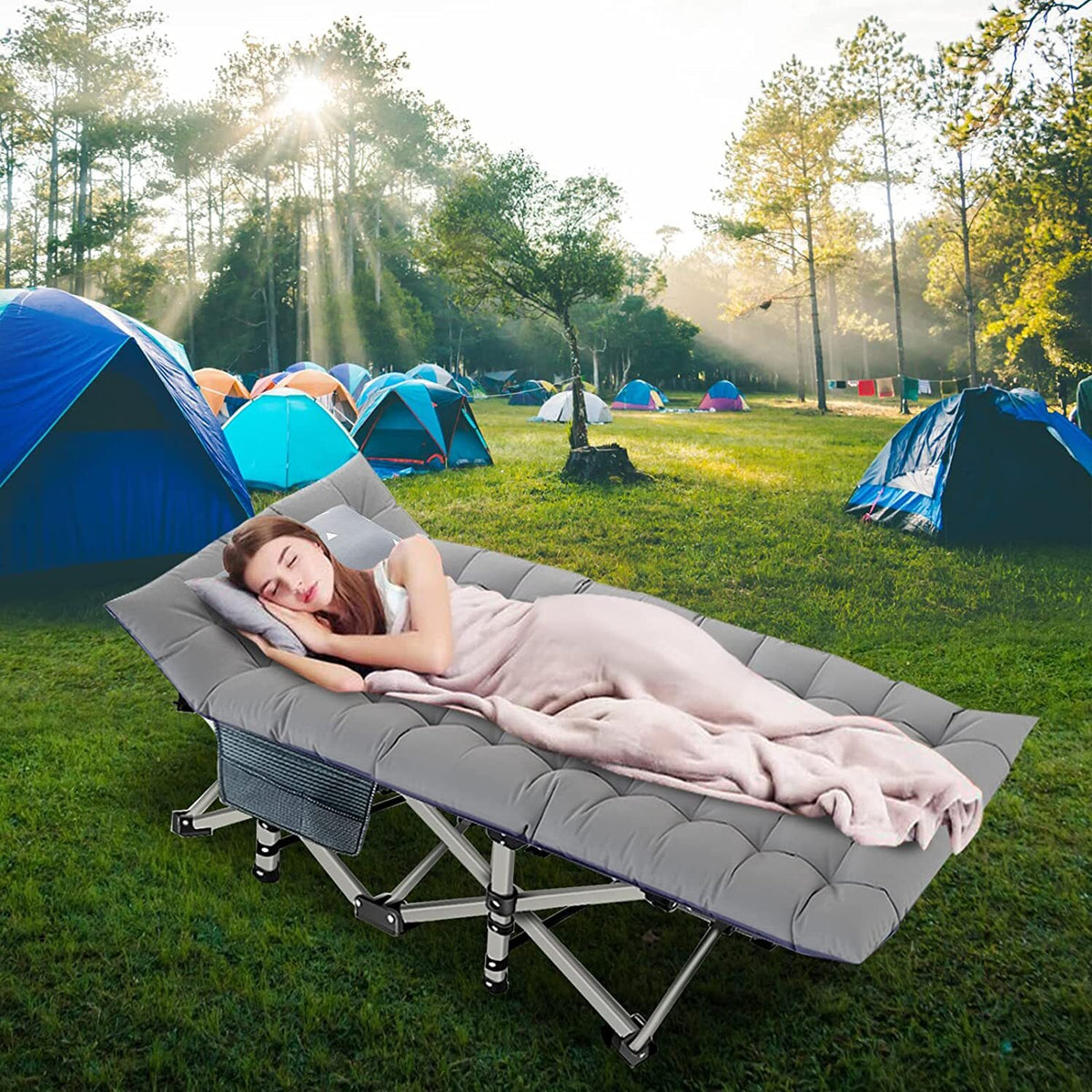 Heavy-Duty Camping Cot for Adults with Soft Padding and Carry Bag