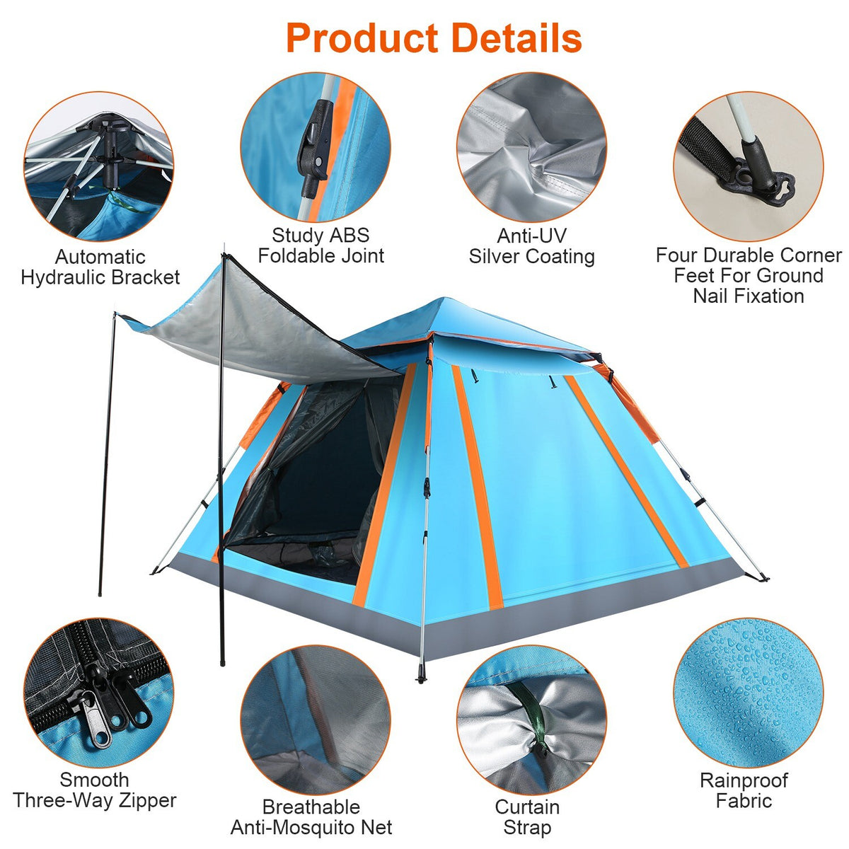 4-5 Person Waterproof Camping Tent with Mosquito Nets & Windows for Hiking