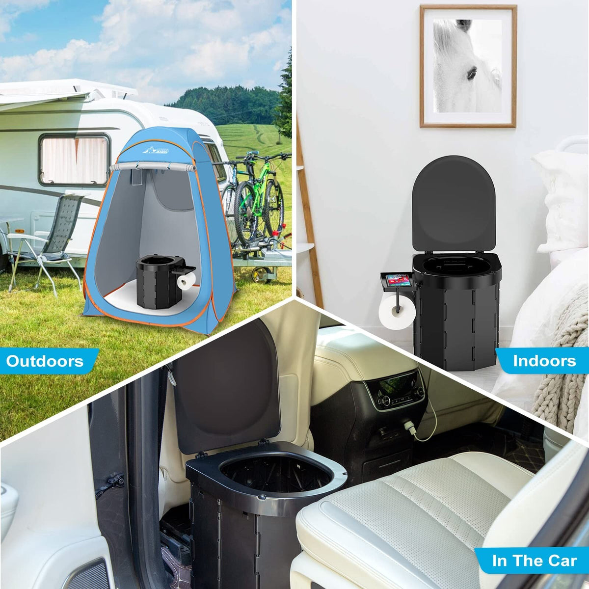 Portable Camping Toilet with Phone Shelf and Toilet Paper Holder