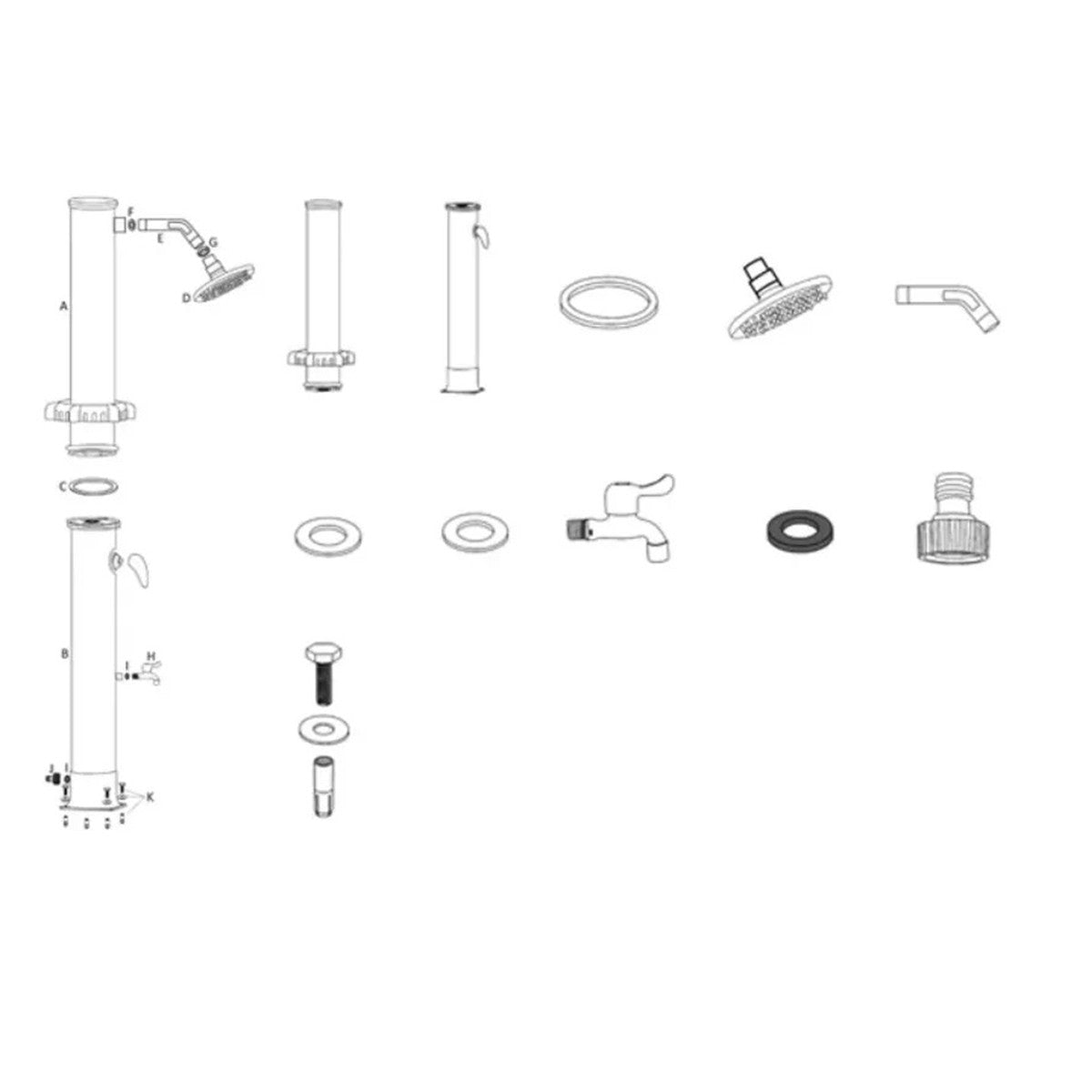 Outdoor Solar-Heated Shower with 360° Rotating Head 6.5FT 5.3 Gallon