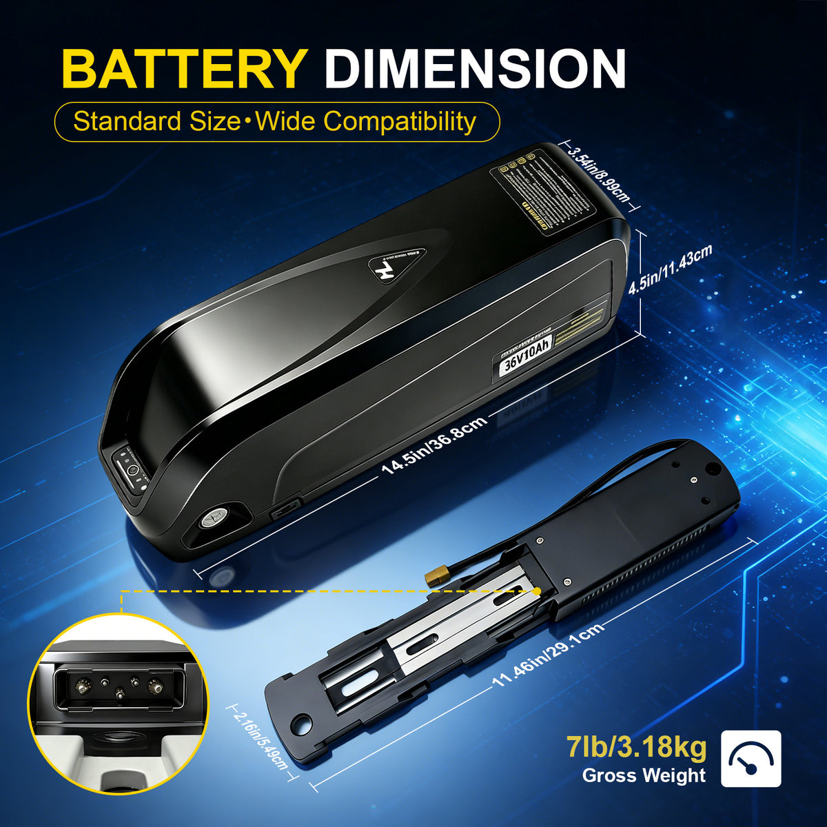 36V 10Ah Lithium Battery for E-Bikes 0-600W Motor with 30A BMS, Waterproof & Lockable