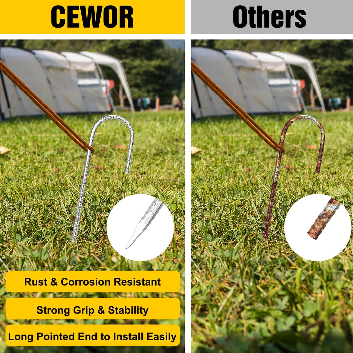 Heavy Duty Galvanized Rebar Stakes 12 Inch J Hook Tent & Landscape Stakes
