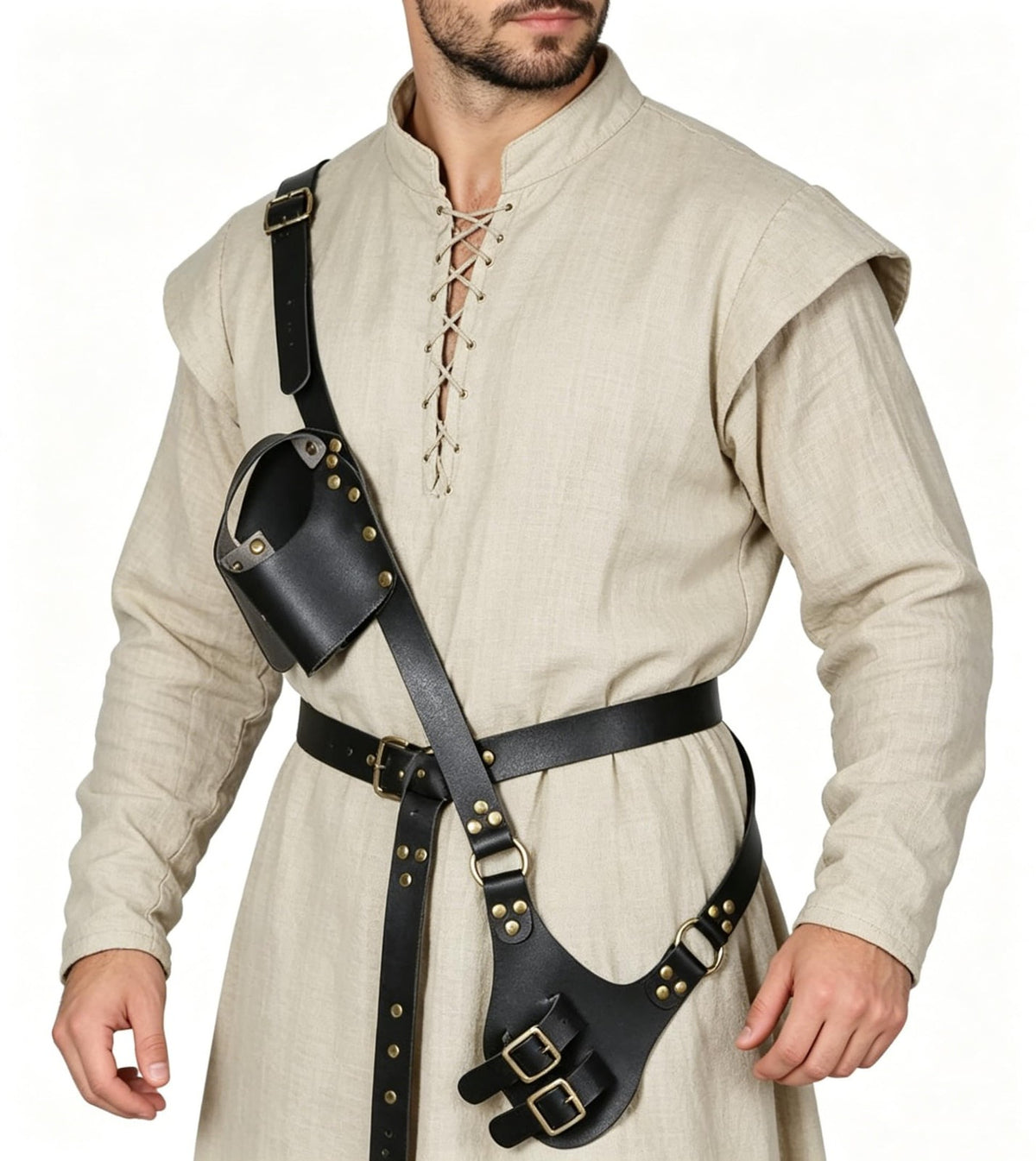 Renaissance Faux Leather Sword Holder Double Scabbard Costume Accessory