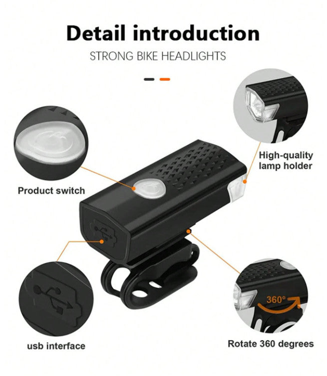 USB Rechargeable Bike Headlight - Super Bright, Weather-Resistant for Night Riding