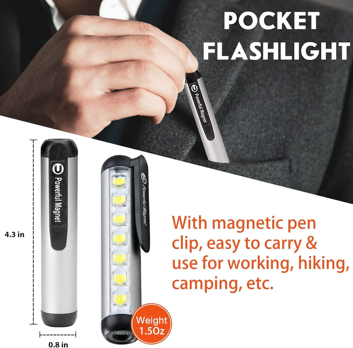 Rechargeable Magnetic LED Work Light IPX4 Waterproof Penlight