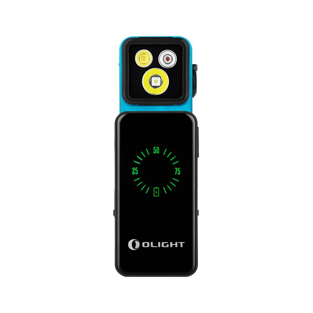 Olight Oclip 2 Pro Tidal Blue Portable Flashlight with Charging Case - Flood Red Spot 530 Lumens