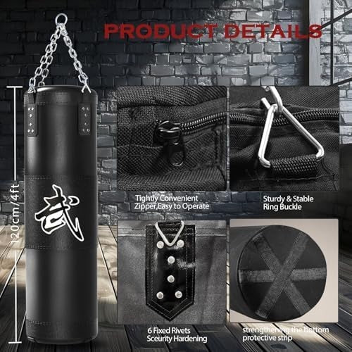 Heavy Boxing Punching Bag Set with Gloves and Accessories - 4Ft Unfilled