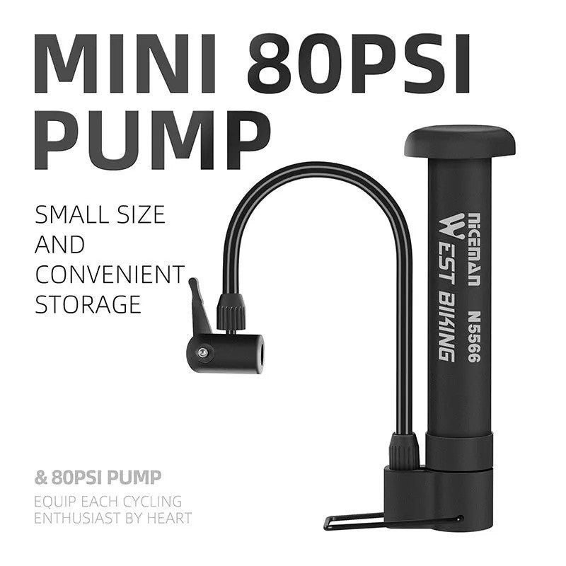 80 PSI Portable Bike Pump for MTB & Bicycle Tires - Manual Inflator