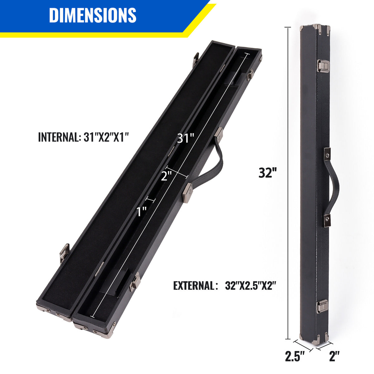Hard Cue Box for Pool Cues – Holds 1 Butt & 1 Shaft, 58in Cues, Leatherette Case