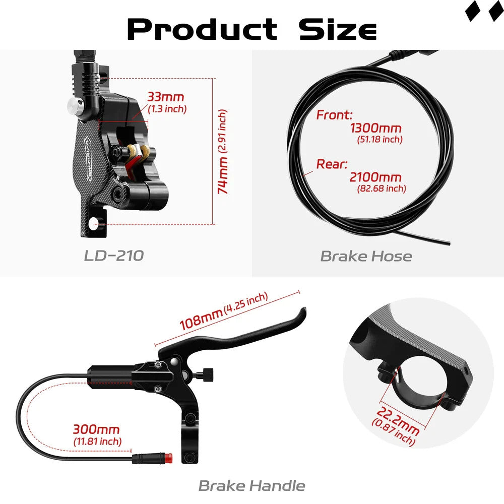 Hydraulic Disc Brake Set for Electric Scooters - 2-Pin Power-Off Kit, Left-Right