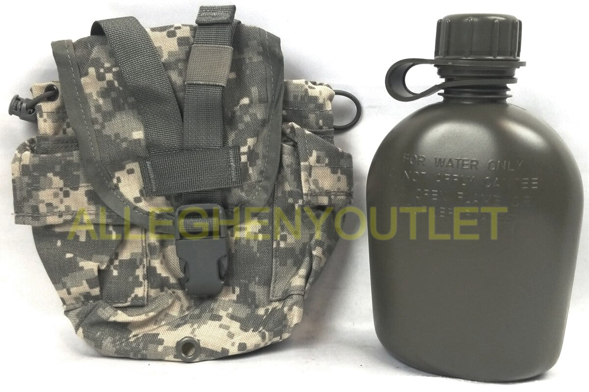 Genuine US Military Issue 1 Quart Canteen with OD Plastic Cover, MOLLE Compatible