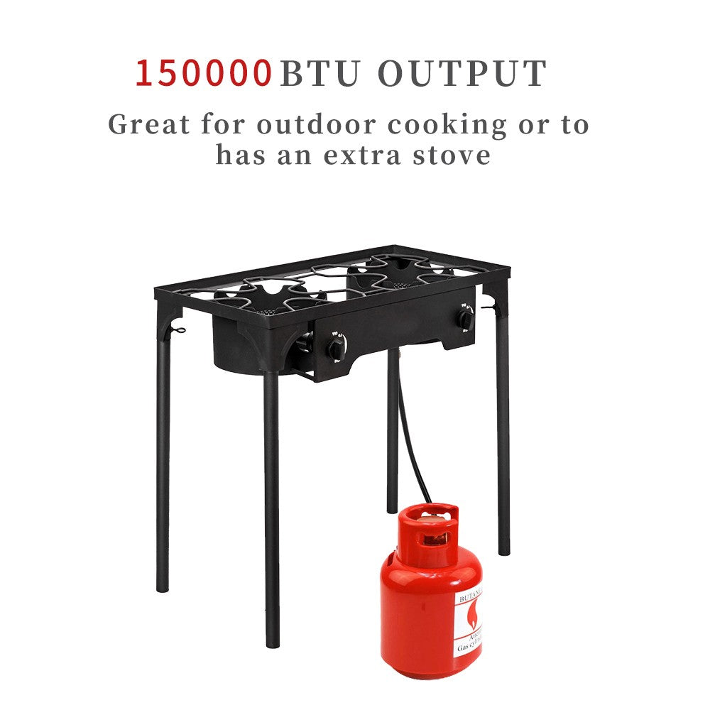 150,000 BTU Double Burner Gas Cooker Stand Stove for Outdoor BBQ Camping