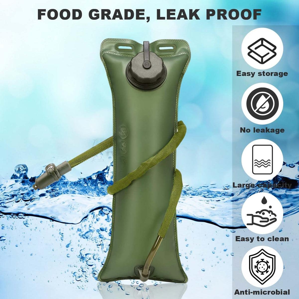 Hydration Bladder Water Reservoir with Drinking Tube for Camping Hiking Biking