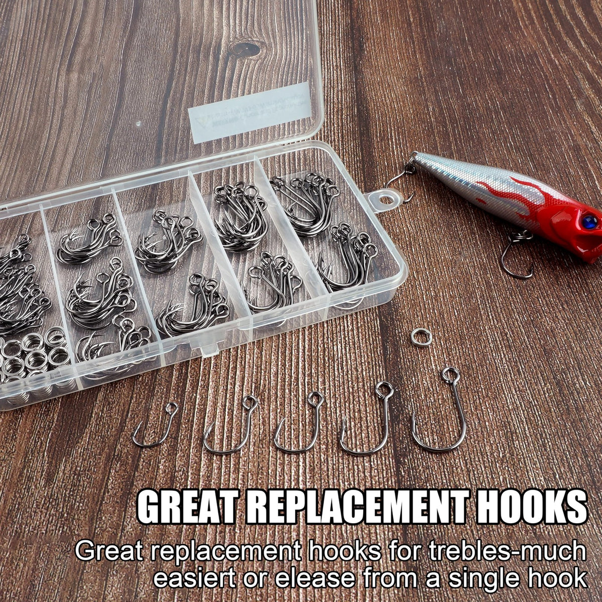150pcs Inline Fishing Hooks Kit with Split Rings for Saltwater & Freshwater Lures