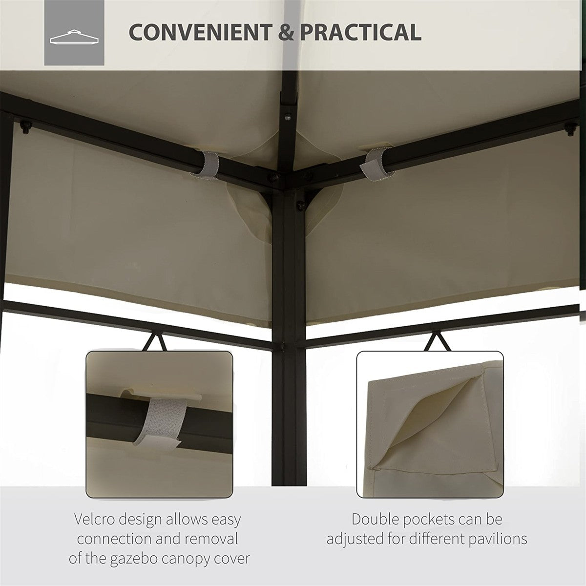 UV Resistant Replacement Patio Pavilion Canopy Top for Gazebo 8.2x8.2FT Grey