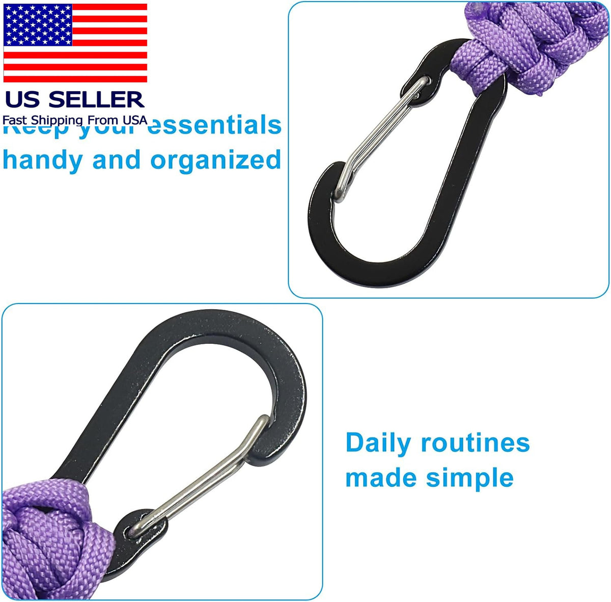 Paracord Keychain with Carabiner Clip - Multi-Use Outdoor & Everyday Carry