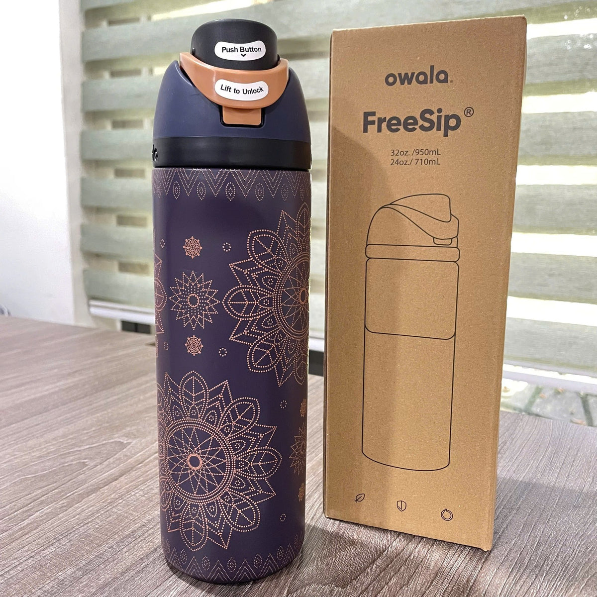 24oz Water Bottle with Built-In Straw Boho Western Design - Midnight Rodeo